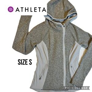 ATHLETA Women Jacket Size S Side Pockets Hoodie Long Sleeves Full Zipper Gray